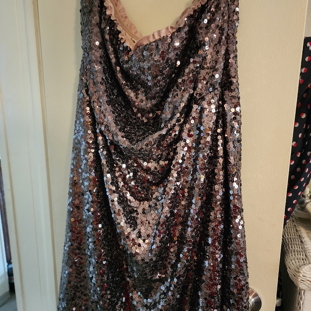 DKNY strapless sequin knee length dress